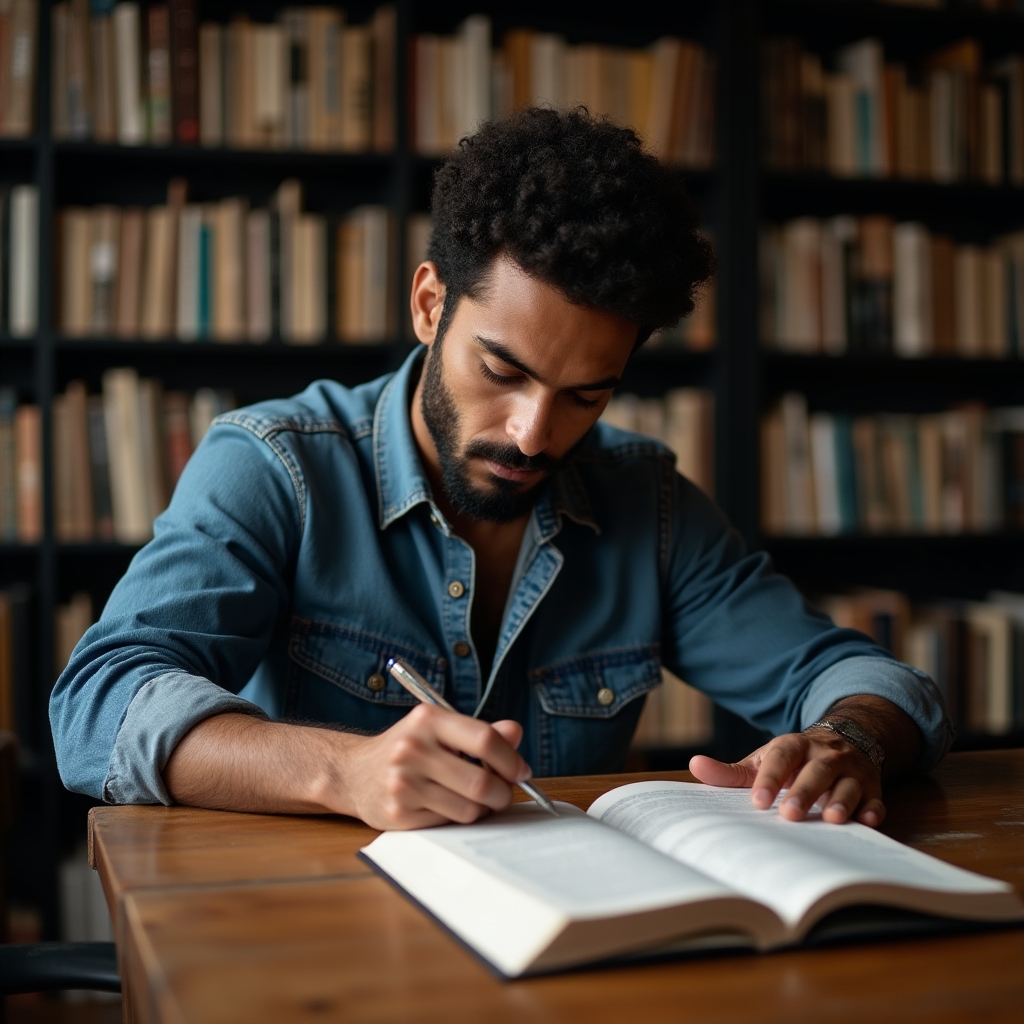 Sprecher bereitet ein Manuskript vor der Aufnahme vor